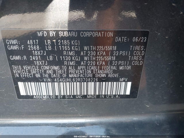 4S4GUHL62R3708226 Subaru na