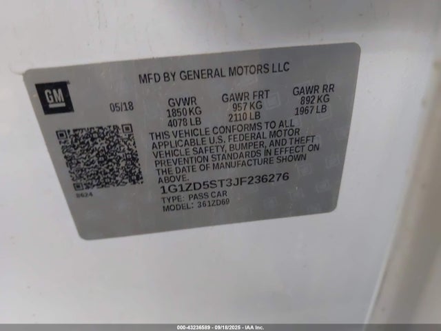 1G1ZD5ST3JF236276 Chevrolet MALIBU LT