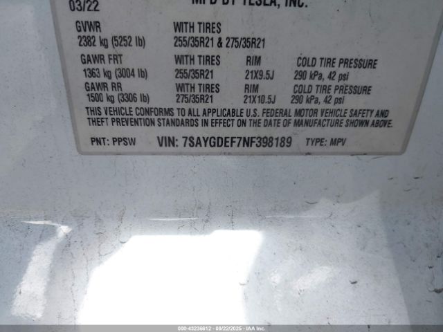 2022 TESLA MODEL Y 7SAYGDEF7NF398189 Photo 8