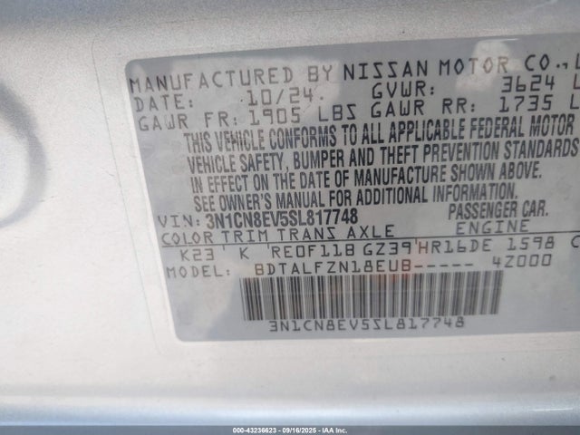 3N1CN8EV5SL817748 Nissan 2025