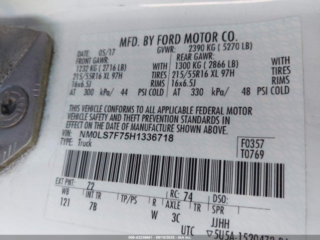 Ford 2.5l dohc pfi 2017 NM0LS7F75H1336718 Image 9
