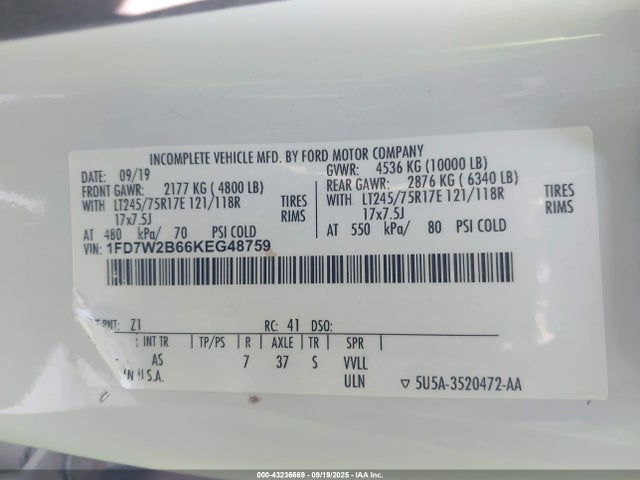 Ford 2019 2019 1FD7W2B66KEG48759 Image 9