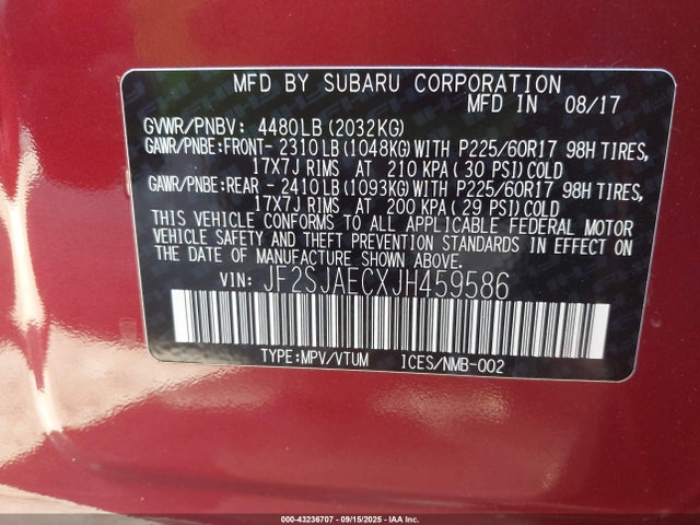 JF2SJAECXJH459586 Subaru naturally aspirated u5