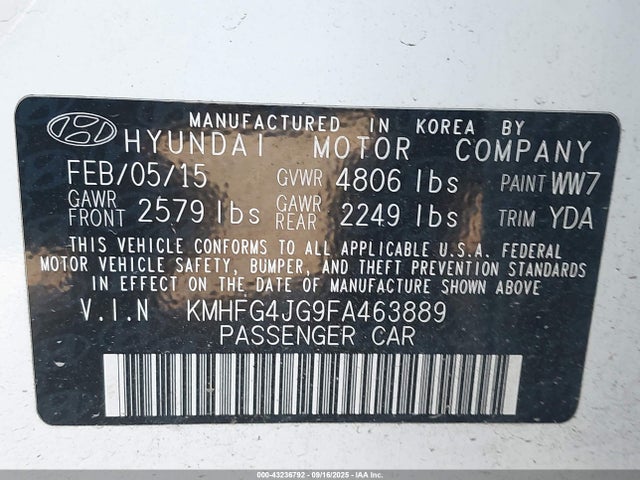 Hyundai dohc gdi lambda ii 2015 KMHFG4JG9FA463889 Image 9
