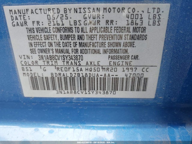 3N1AB8CV1SY343870 Nissan 2025