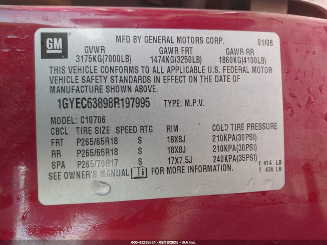 2008 CADILLAC ESCALADE 1GYEC63898R197995 Photo 8