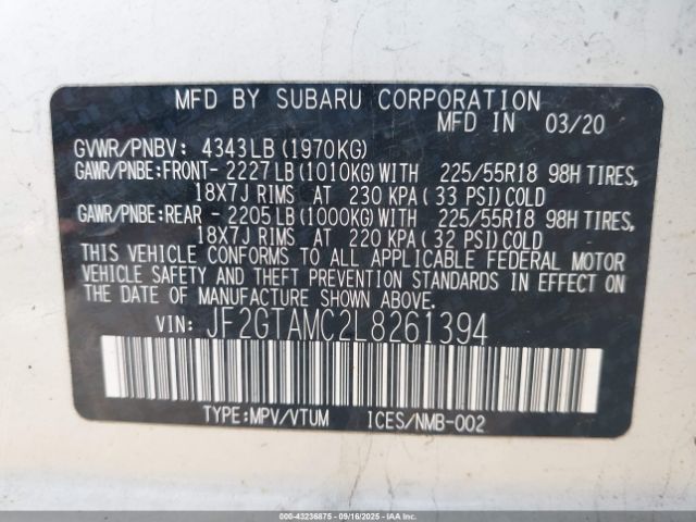 2020 SUBARU CROSSTREK JF2GTAMC2L8261394 Photo 8