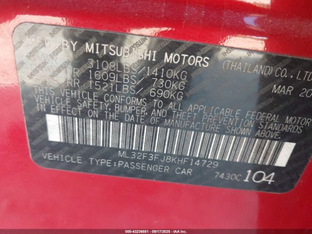 2019 MITSUBISHI MIRAGE G4 ML32F3FJ8KHF14729 Photo 8