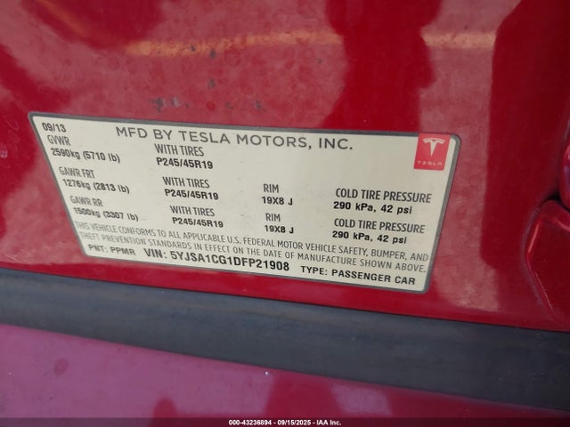 2013 TESLA MODEL S 5YJSA1CG1DFP21908 Photo 8