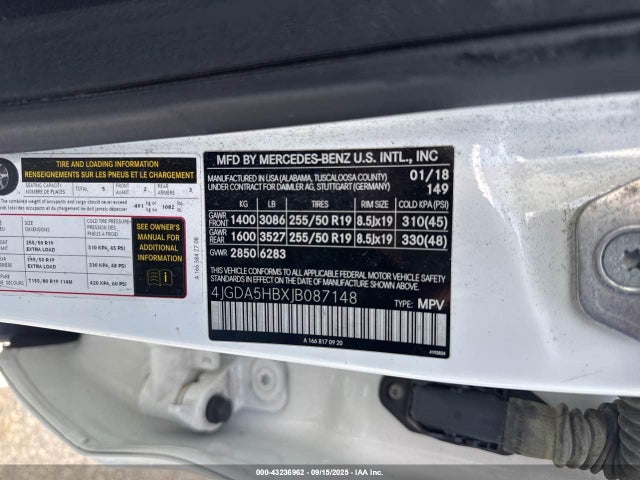 Aukcja sprzedaży 2018 Mercedes-benz Gle 350 4matic, vin: 4JGDA5HBXJB087148, numer aukcji: 43236962