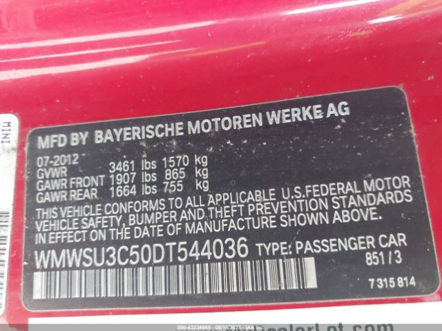 2013 MINI HARDTOP WMWSU3C50DT544036 Photo 8