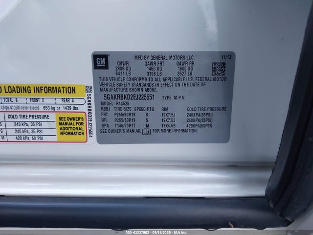 Buick llt 2014 5GAKRBKD2EJ225551 Image 9