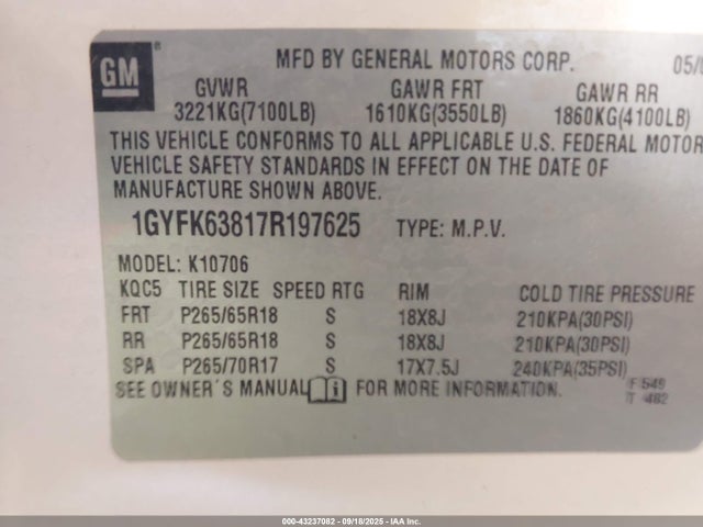 2007 CADILLAC ESCALADE 1GYFK63817R197625 Photo 8