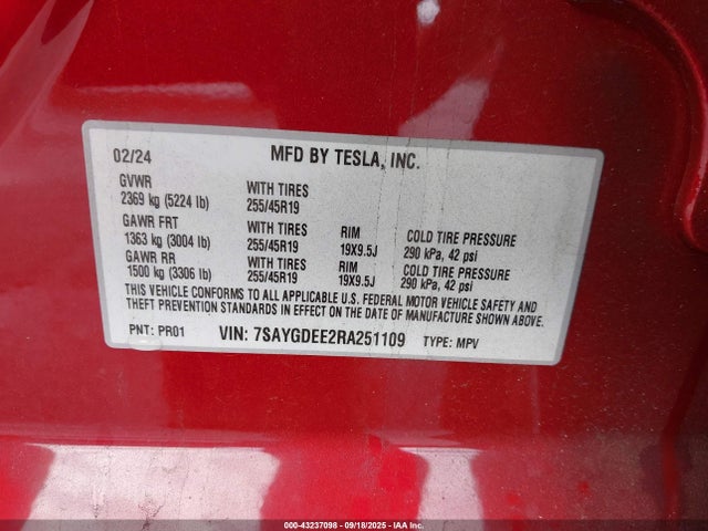 2024 TESLA MODEL Y 7SAYGDEE2RA251109 Photo 8