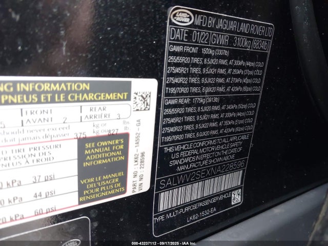 SALWV2SEXNA228596 Land Rover aj133 s/c