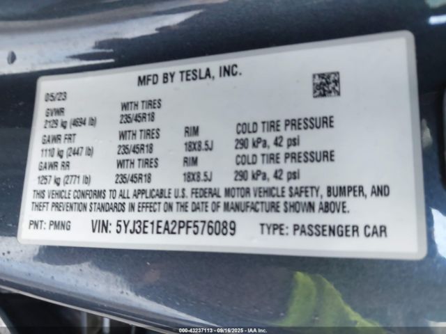 2023 TESLA MODEL 3 5YJ3E1EA2PF576089 Photo 8
