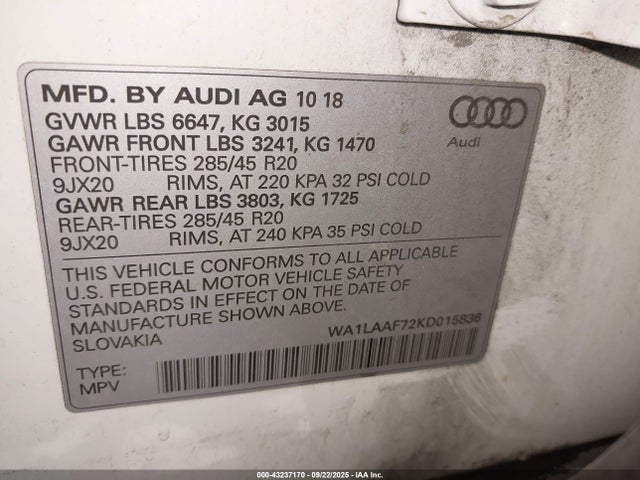 2019 AUDI Q7 WA1LAAF72KD015836 Photo 8
