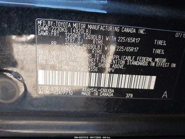 2T3MWRFV3KW024556 Toyota a25-fxz, 3nm+4nm