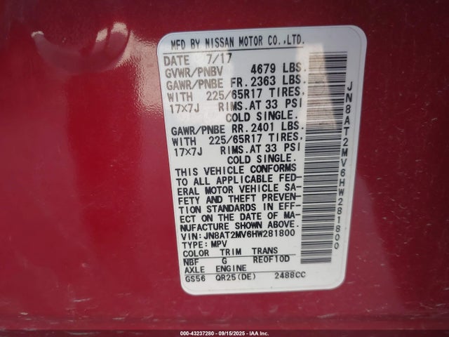 JN8AT2MV6HW281800 Nissan 2017