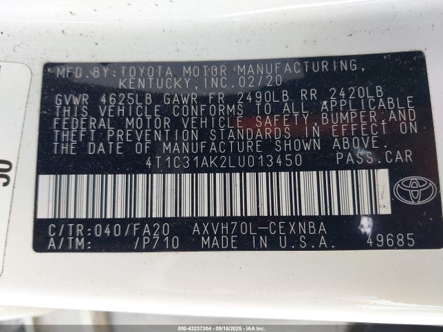 Toyota a25a-fxs, 3nm (li) 2020 4T1C31AK2LU013450 Image 9