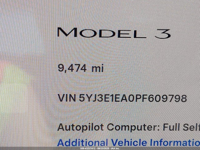 5YJ3E1EA0PF609798 Tesla 2023