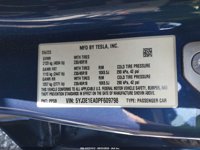 5YJ3E1EA0PF609798 Tesla 2023