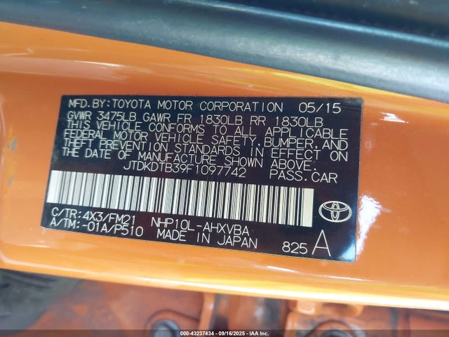 JTDKDTB39F1097742 Toyota 1nz-fxe+1lm