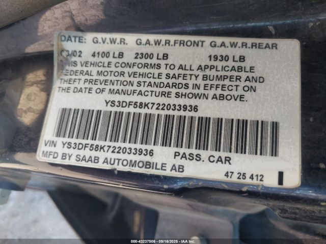 2002 SAAB 9-3 YS3DF58K722033936 Photo 8