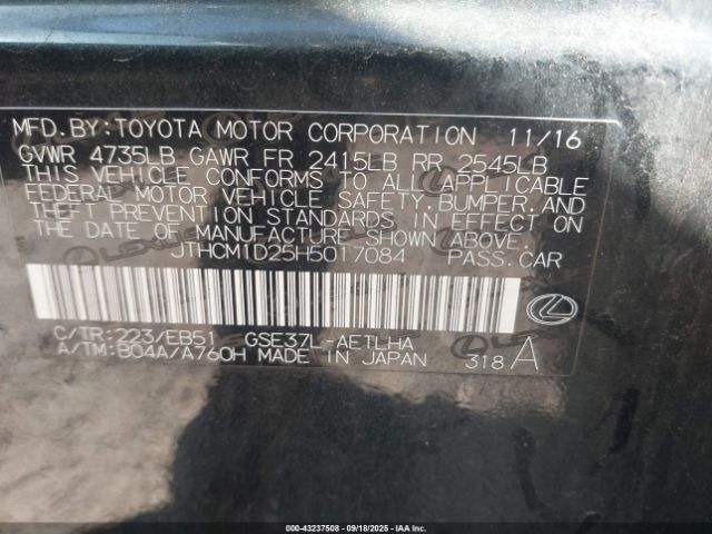 2017 LEXUS IS 300 JTHCM1D25H5017084 Photo 8