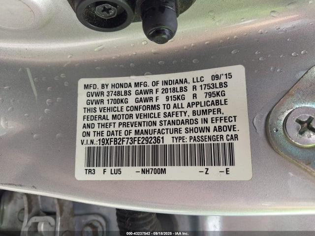 Honda r18z1 2015 19XFB2F73FE292361 Image 9