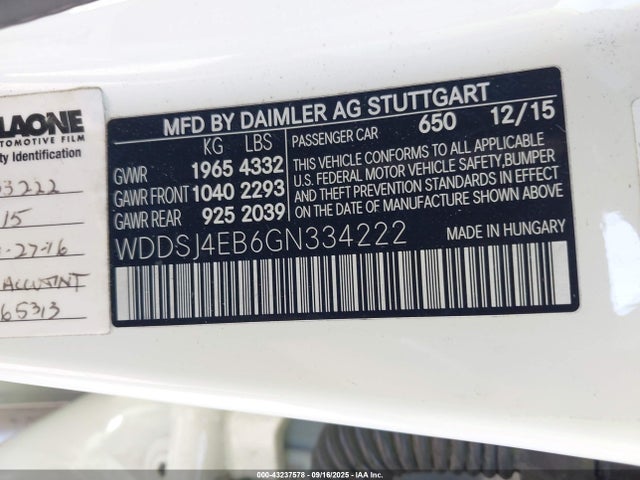 Aukcja sprzedaży 2016 Mercedes-benz Cla 250, vin: WDDSJ4EB6GN334222, numer aukcji: 43237578