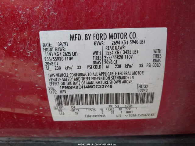 Ford Explorer 2021 1FMSK8DH4MGC23748 Image 9