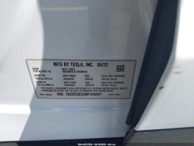 2022 TESLA MODEL X 7SAXCDE53NF345097 Photo 8