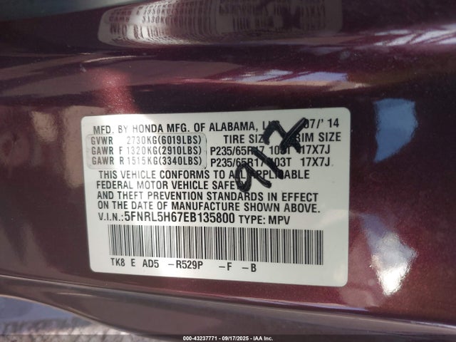 Honda j35z8 2014 5FNRL5H67EB135800 Image 9