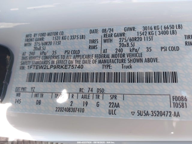 Ford 2.7l-4v 2024 1FTEW2LP9RKE75740 Image 9