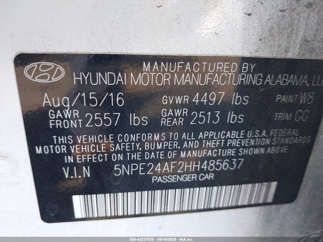 5NPE24AF2HH485637 Hyundai 2017