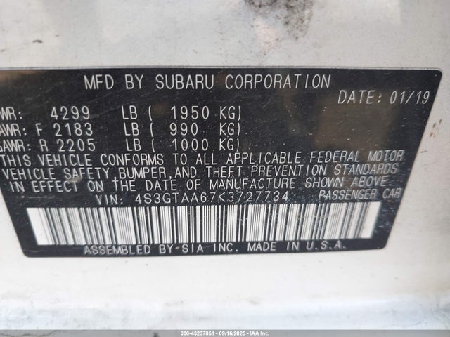 4S3GTAA67K3727734 Subaru Impreza