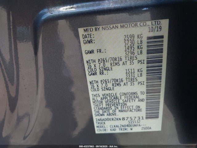 Nissan 2019 2019 1N6AD0ER2KN875731 Image 9