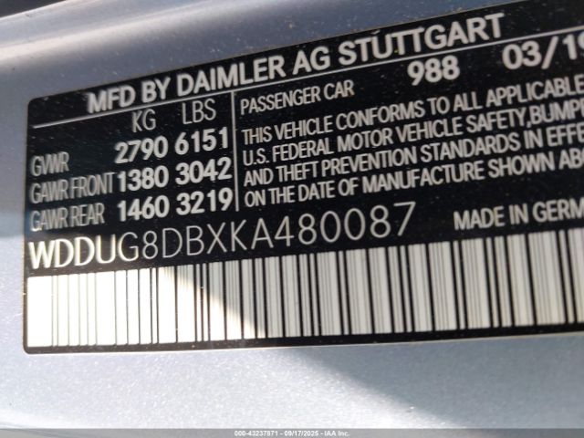 2019 MERCEDES-BENZ S 560 WDDUG8DBXKA480087 Photo 8