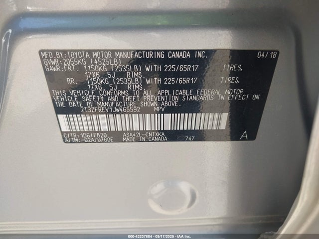 2T3ZFREV1JW465592 Toyota 2ar-fe
