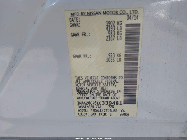 Nissan Leaf 2014 1N4AZ0CP5EC339481 Image 9