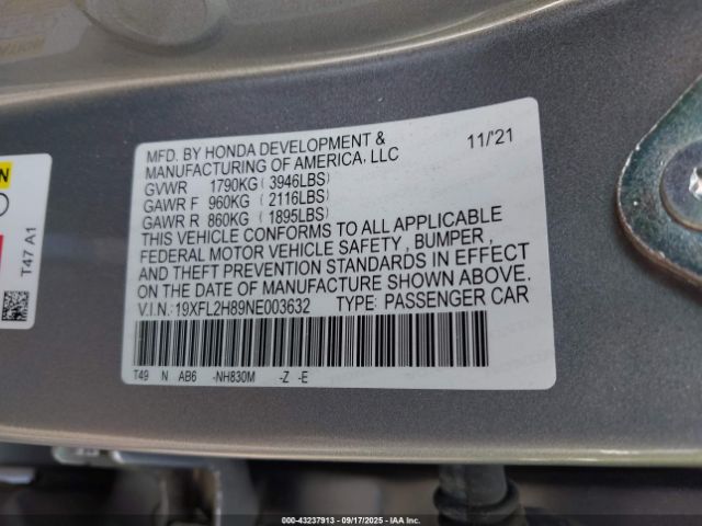 2022 HONDA CIVIC 19XFL2H89NE003632 Photo 8