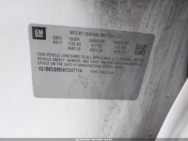 1G1BE5SM5H7247114 Chevrolet le2 -di: direct injection, vvt: variable valve timing, gen, alum