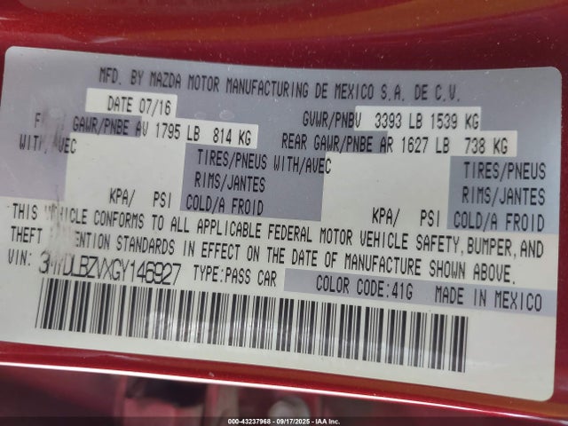3MYDLBZVXGY146927 Scion p5v