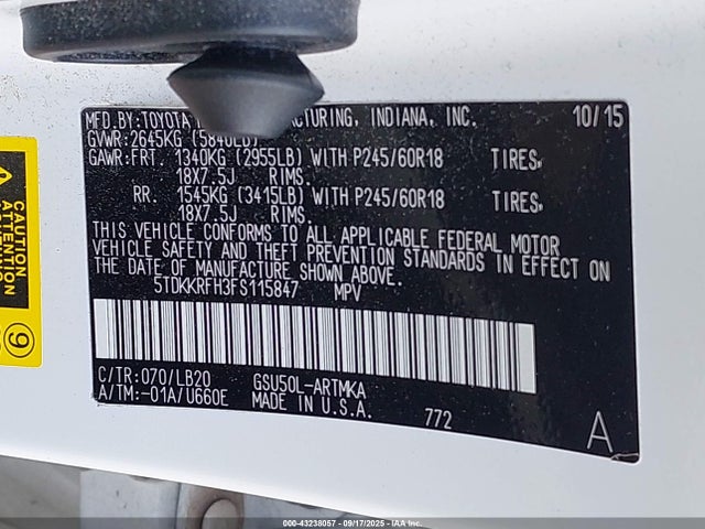 5TDKKRFH3FS115847 Toyota 2gr-fe