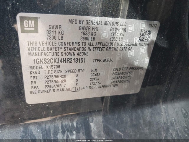 1GKS2CKJ4HR318161 GMC l86 - sidi: spark ignited direct injection, vvt: variable valve timing, afm, e85max, alum