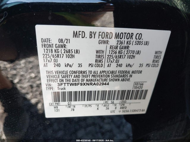 3FTTW8F9XNRA02944 Ford ecoboost