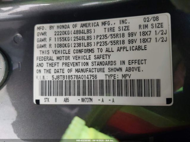 2008 ACURA RDX 5J8TB18578A014756 Photo 8