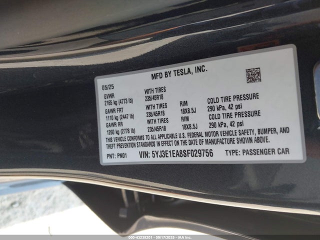 2025 TESLA MODEL 3 5YJ3E1EA8SF029756 Photo 8