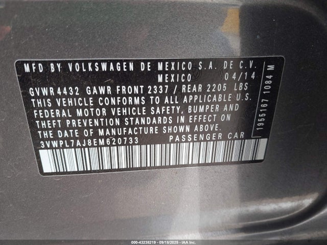 Volkswagen 2014 2014 3VWPL7AJ8EM620733 Image 9
